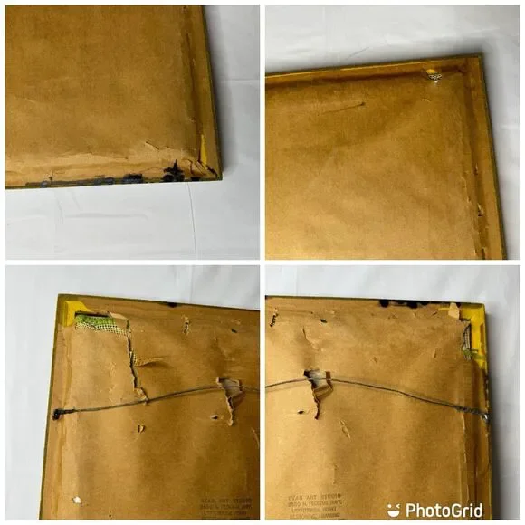 Vintage Leopard Needlepoint Black Bamboo Type Frame Green Hollywood Regency Art - Picture 9 of 16